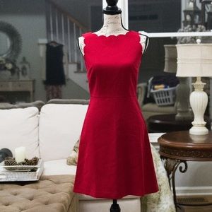 Red LOFT scalloped, sleeveless dress.